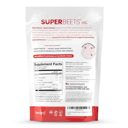 Humann SuperBeets Heart Chews: Beet Root Powder Support Energy Supplement,60pcs