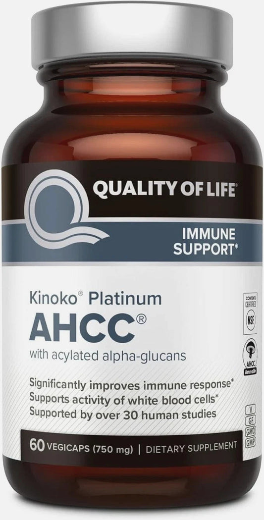 Kinoko Platinum AHCC® Immune Support Supplement – 2 Pack – 60 Vegicaps 750mg Each – Quality of Life