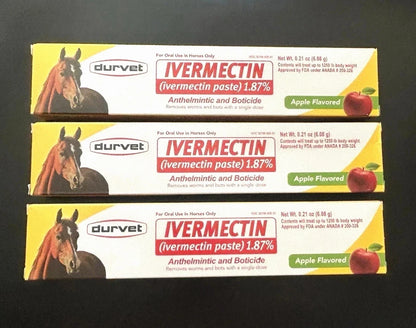 Pack of 3 Durvet Ivermectin Horse Dewormer Paste 1.87% Apple Flavored