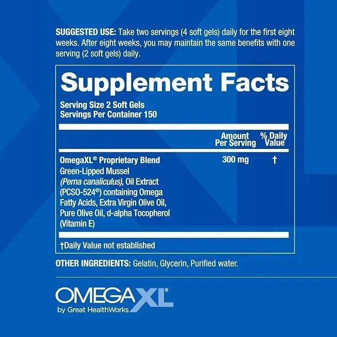 Omega XL Joint Support Supplement – Natural Muscle & Joint Relief – 300 Softgels