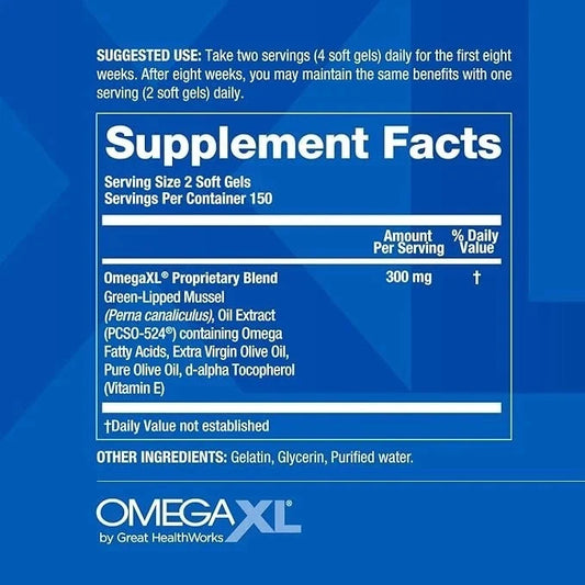 Omega XL Joint Support Supplement – Natural Muscle & Joint Relief – 300 Softgels